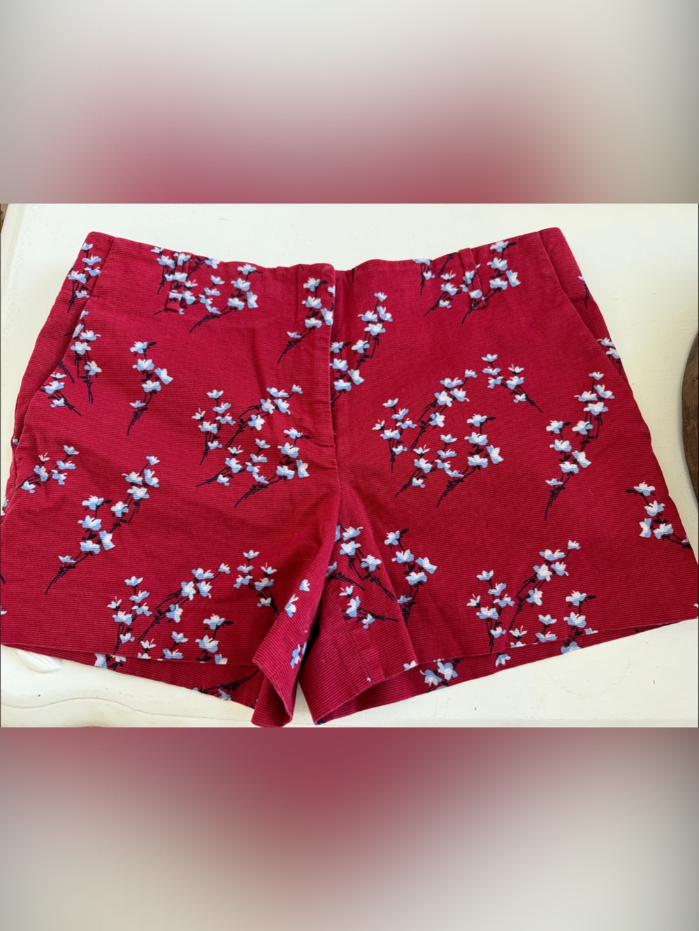 LOFT Red Floral High-Waist Shorts